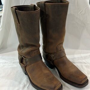 Frye leather buckle boots.